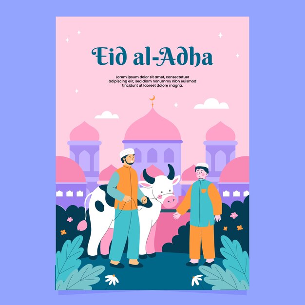 Hand drawn flat eid-al-adha poster template