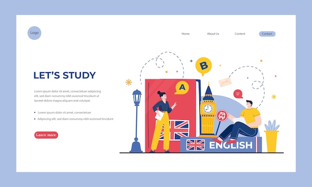 Hand drawn flat english school landing page