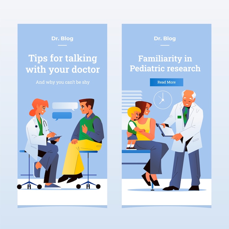 Vector hand drawn flat family doctor vertical banner template set