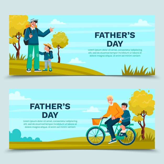 Hand drawn flat fathers day banner set