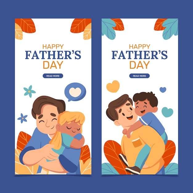 Hand drawn flat fathers day vertical banner template set