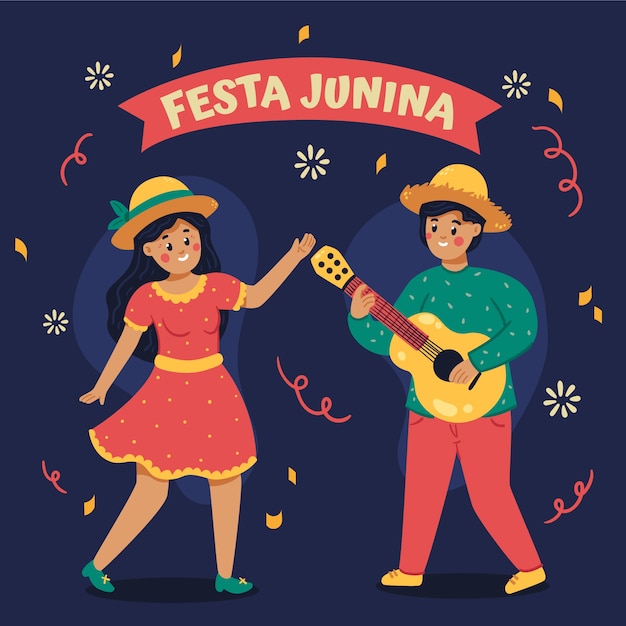 Вектор Нарисованная рукой плоская иллюстрация festas juninas