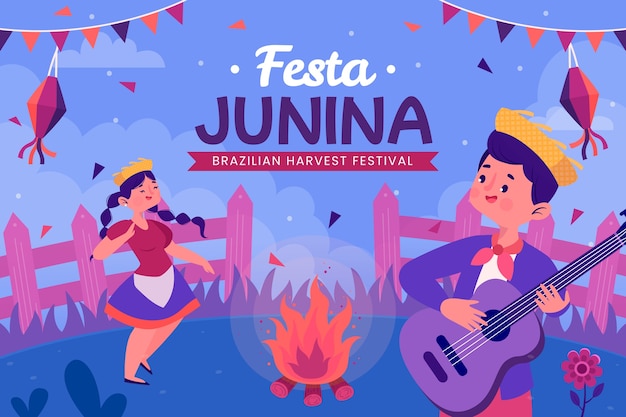 Vector hand drawn flat festas juninas illustration