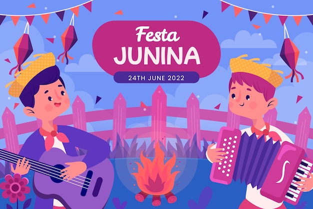 Вектор Нарисованная рукой плоская иллюстрация festas juninas