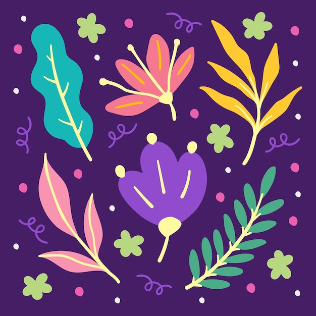 Вектор Ручной обращается плоский цветочный узор на фиолетовом фоне
