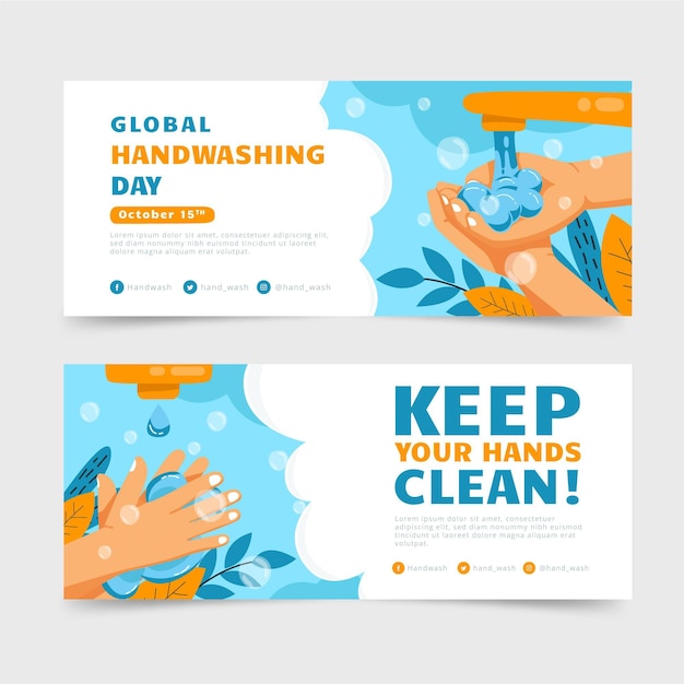 Vector hand drawn flat global handwashing day banners set