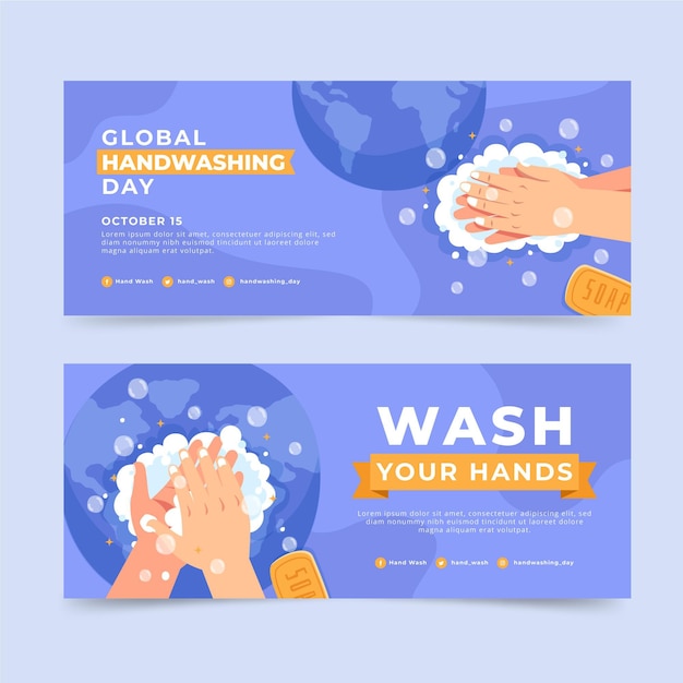 Vector hand drawn flat global handwashing day banners set