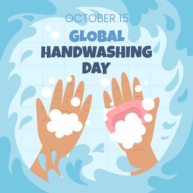 Vector hand drawn flat global handwashing day illustration