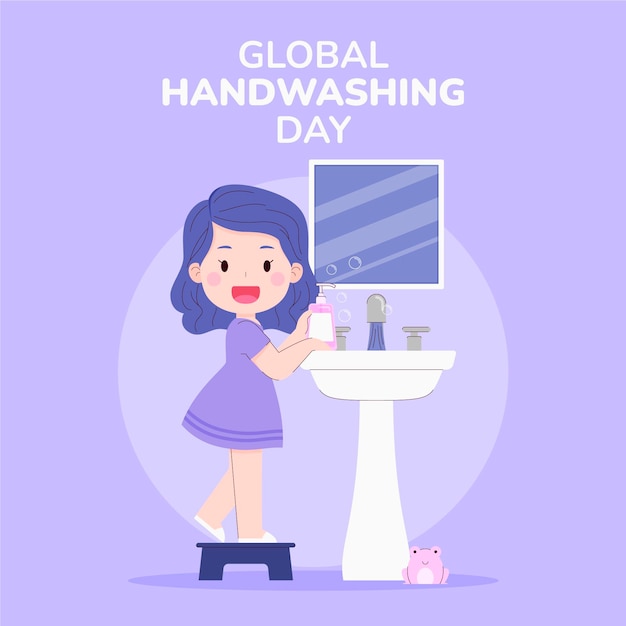 Vector hand drawn flat global handwashing day illustration