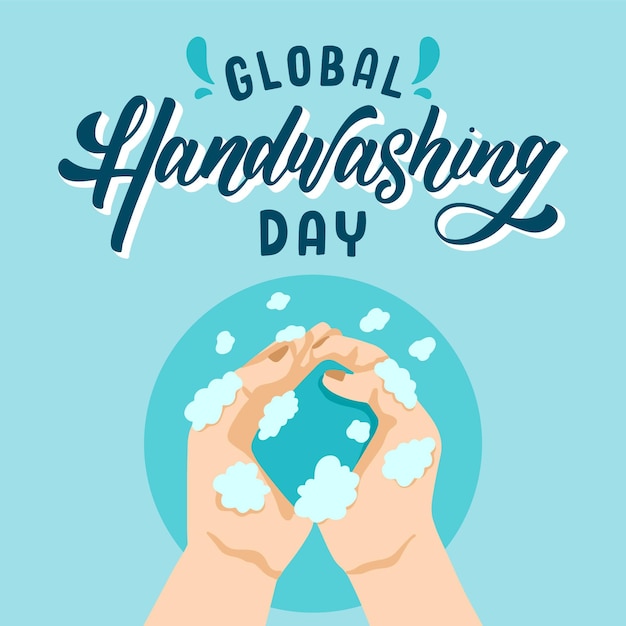 Hand drawn flat global handwashing day lettering