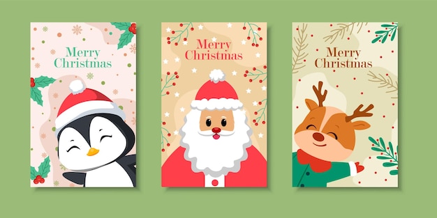 Hand drawn flat greeting card christmas with santa character