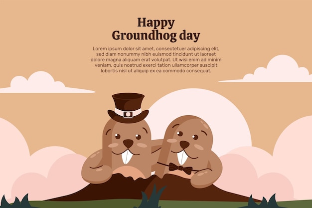 Hand drawn flat groundhog day background