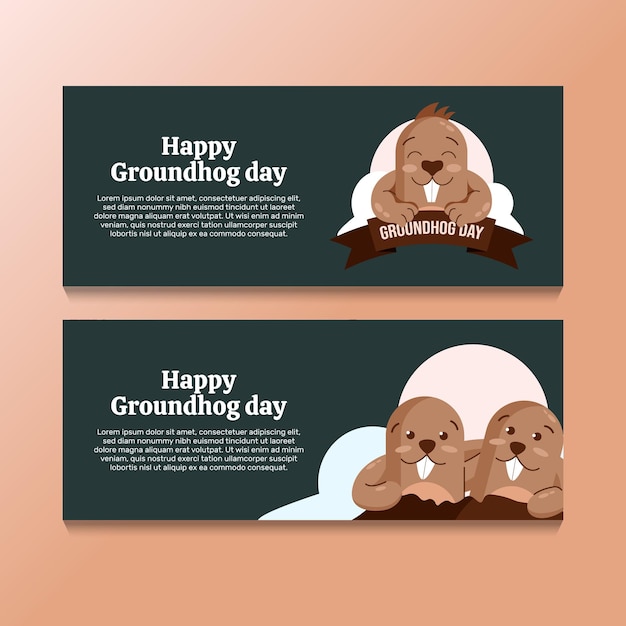 Hand drawn flat groundhog day banners