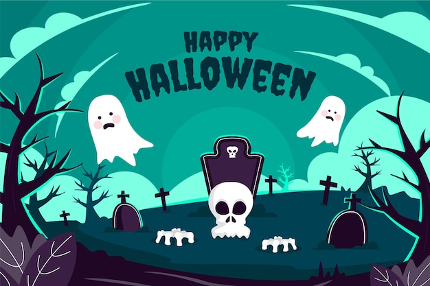 Vector hand drawn flat halloween background