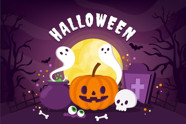 Hand drawn flat halloween background