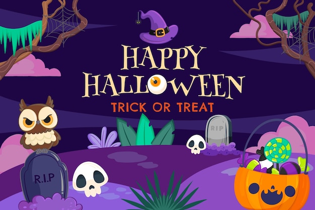 Hand drawn flat halloween background