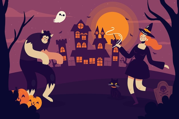 Vector hand drawn flat halloween background