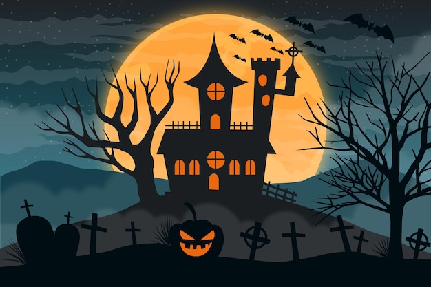 Vector hand drawn flat halloween background