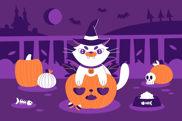 Hand drawn flat halloween background