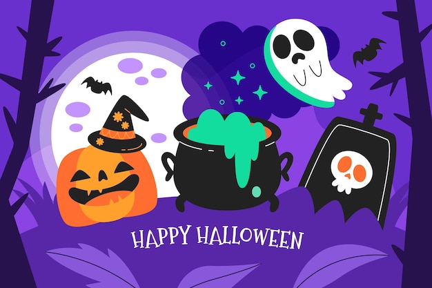 Hand drawn flat halloween background