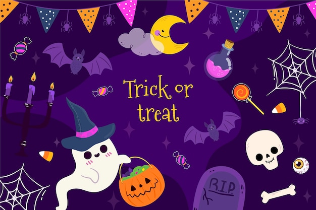 Hand drawn flat halloween background