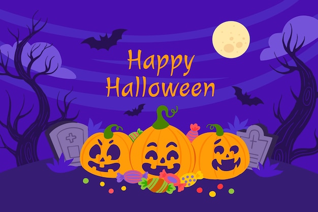 Hand drawn flat halloween background