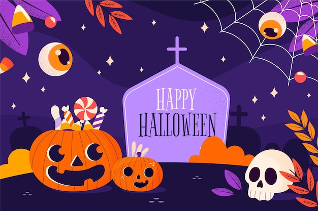 Hand drawn flat halloween background