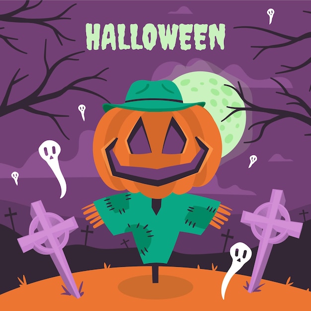Hand drawn flat halloween background