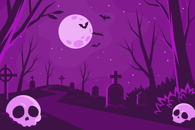 ハローウィンの背景を手で描いた平らな絵