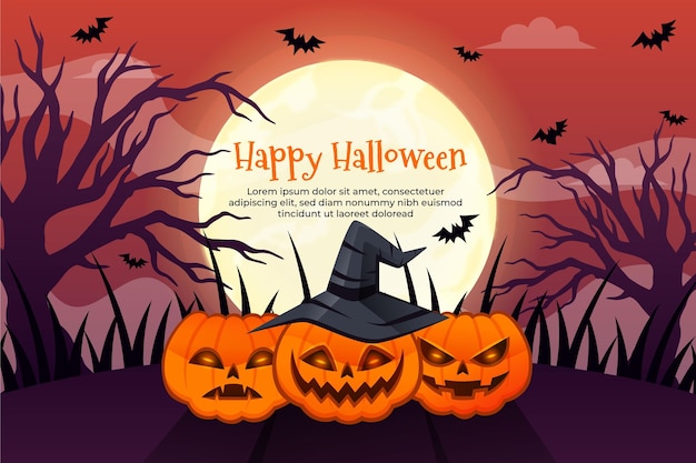 Hand drawn flat halloween background