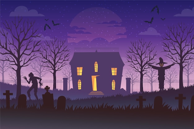 Hand drawn flat halloween background