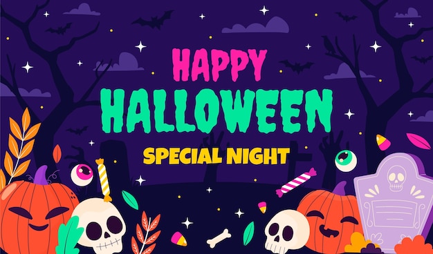 Vector hand drawn flat halloween background