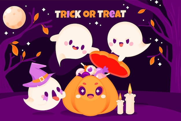 Vector hand drawn flat halloween background