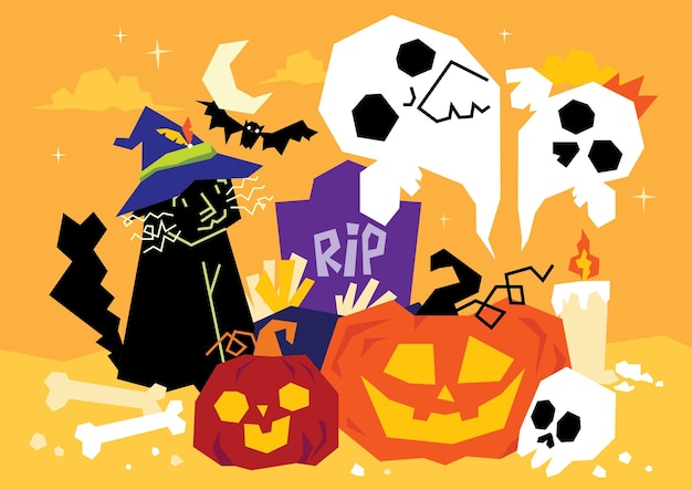 Vector hand drawn flat halloween background