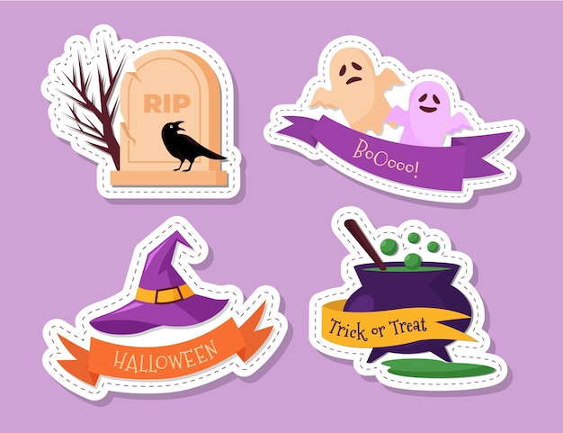 Vector hand drawn flat halloween badges collection