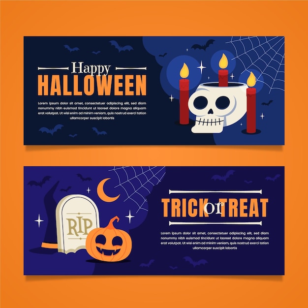 Vector hand drawn flat halloween banners set