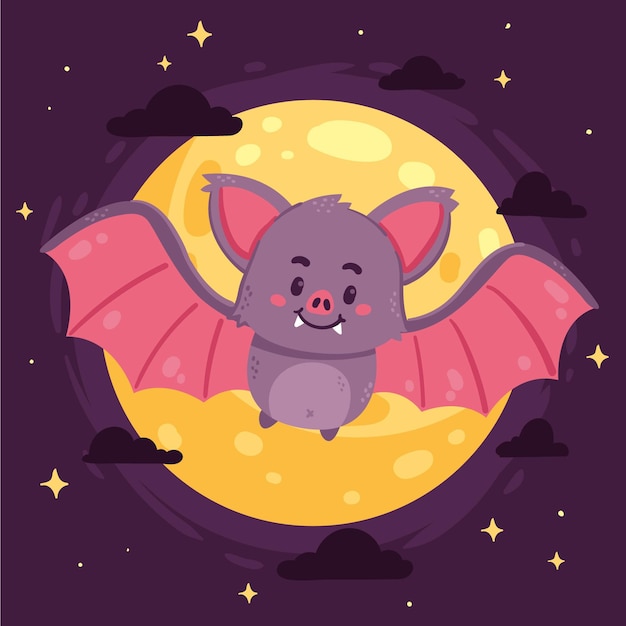 Hand drawn flat halloween bat illustration