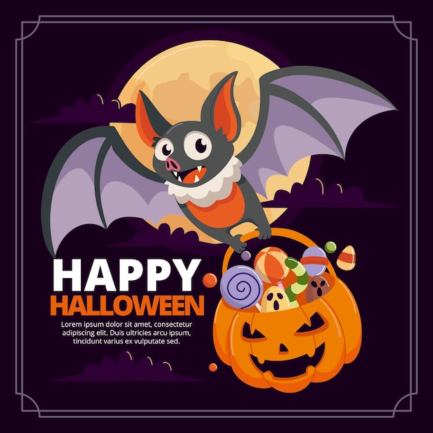 Illustrazione di pipistrello di halloween piatto disegnato a mano