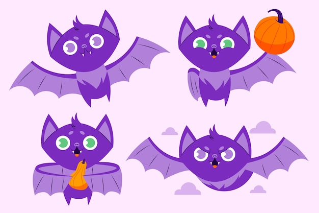 Vector hand drawn flat halloween bats illustration