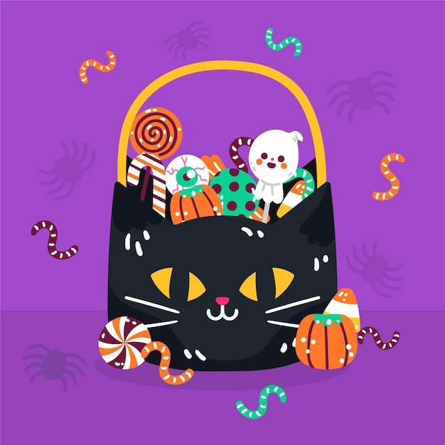 Hand drawn flat halloween candy bag illustration