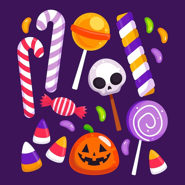 Коллекция рисованной плоских конфет на хэллоуин