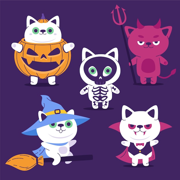 ベクトル 手描きフラットハロウィンキャラクターコレクション