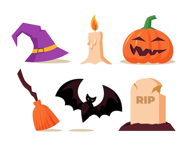 Collezione di elementi piatti di halloween disegnati a mano