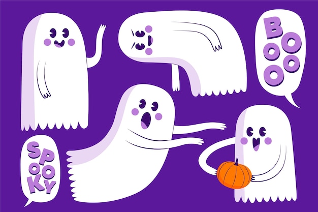 Vector hand drawn flat halloween ghost illustration