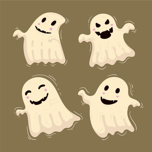 ベクトル 手描きのフラットハロウィンゴーストコレクション