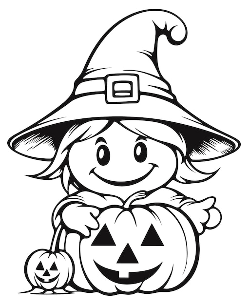 hand drawn flat Halloween girls pumpkin illustration