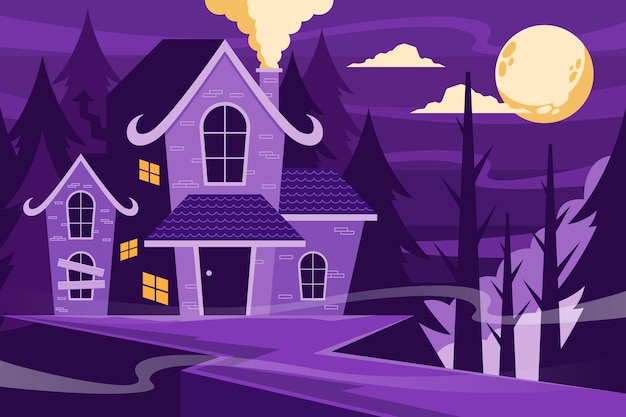 Hand drawn flat halloween house illustration