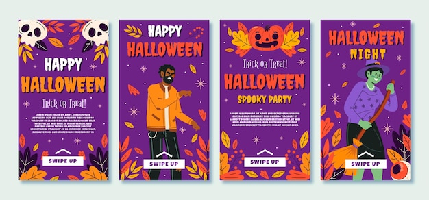 Collezione di storie di instagram di halloween piatto disegnato a mano