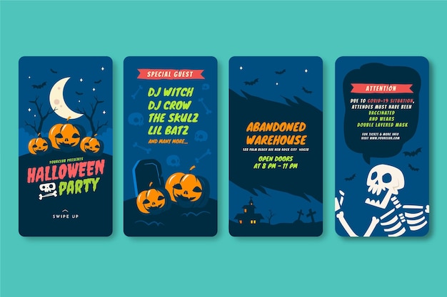 Vector hand drawn flat halloween instagram stories collection