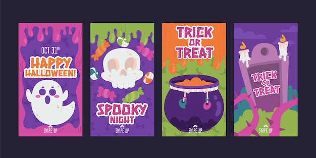 Vector hand drawn flat halloween instagram stories collection